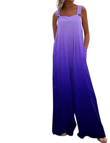 RMBLYfeiye Hosenanzüge Für Damen Kleid Sommer Einmal Schutzanzüge Farbverlauf Spaghetti Jumpsuit Mit Taschen Ärmelloser Overall Festlich Hosenanzug Arbeitshose