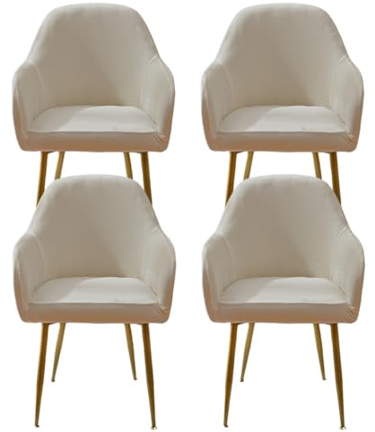Chickwin Stuhlhussen Stretch 4err Set, Weichem Samt Elastischer Geschwungene Rückenlehne Stuhlbezug Hussen mit Armlehne Für Hochzeit, Hotel, Partys Deko (4 Stück,Champagner)
