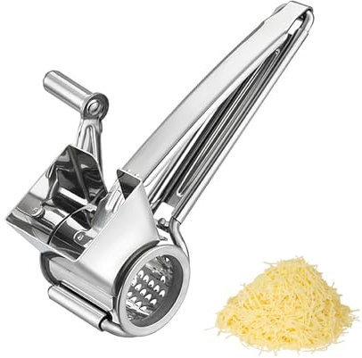 Welhammsae Rotary Cheese Grater, Round Cheese Shredder Grater, Vegetables Slicer, Stainless Steel, Multifunctional Manual Vegetable Cutter, Shredder, Grater