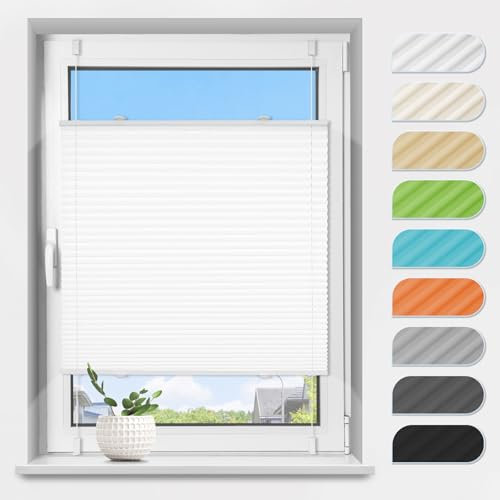 Plissee ohne Bohren Klemmfix Weiß B85 x H120 cm, Plissees Lichtdurchlässig und Sichtschutz Jalousie Easyfix Faltrollo mit Klemmträger Plisseerollo Sonnenschutz für Fenster & Tür