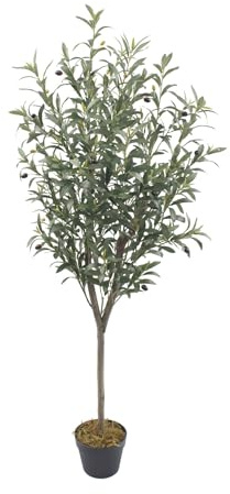 Rebecca Mobili Olivo Artificial Decorativo, Planta Falsa de Olivo, Verde Marrón, Poliéster Madera, Realista, Frondoso, con Maceta - Medidas AxAnxFon: 150 x 45 x 45 cm - Art. RE7047