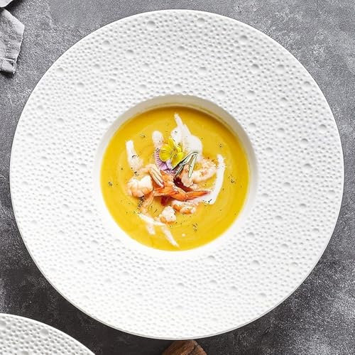 Piatto da portata in ceramica, piatto rotondo da 29 cm, piatto fondo for zuppa, insalata, adatto a microonde, forno e lavastoviglie, uso in ristoranti e case, 1 pezzo(White)