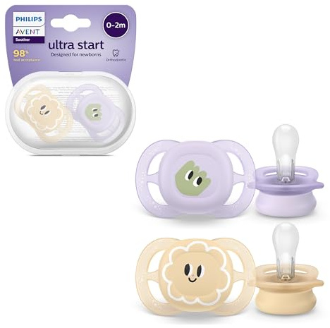 Philips Avent Ultra Start, chupetes anatómicos diseñados para recién nacidos de 0 a 2 meses, tetina simétrica de silicona, sin BPA, con funda de transporte/esterilización, paquete de 2, SCF075/03