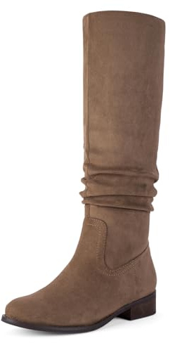 Shoe'N Tale Knee High Boots Women's Slouch Flat Low Heel Boots Taupe 8
