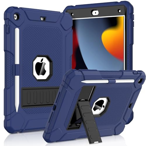 SINSO Case for iPad 9th 8th 7th Gen 2021/2020/2019 10.2 Inch, Navy Blue | Fully-Body Heavy Duty Shockproof Kids iPad Cover, Rugged Protective Case, Built in Sturdy Kickstand/Pencil Holder