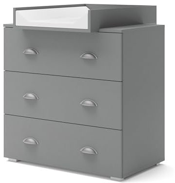Homlando Wickelkommode MIA – Baby Kommode 72x80x90 cm, Schubladenkommode mit Wickelaufsatz, Kinderzimmer Möbel, Viel Stauraum – Basalt