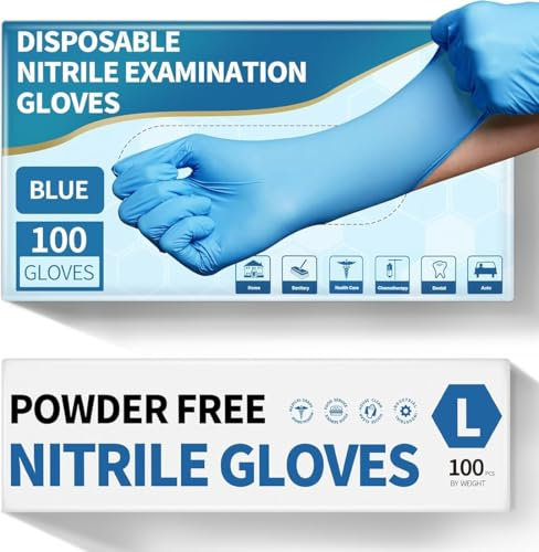 PROMART Disposable Nitrile Gloves, Latex-Free & Powder-Free, Blue – Comfortable, Durable, and Versatile for Medical, Food Handling, Surgical Gloves, Disposable Gloves (100, LARGE)