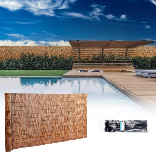 BZCKBZ Sichtschutzzaun Aus Schilfrohr, Bambuszaun, Natürlicher Schilfzaun Für Den Garten – Reine Handgemachte Weberei – Schilfrohrmatte Für Pool- Und Teichgeländer(90x600cm(3.0x19.7FT))
