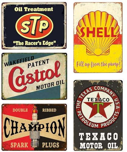 Set di 5 cartelli in metallo, cartello da garage retrò, 20 x 30 cm, cartello in metallo retrò, insegna in metallo, per officina, decorazione per camera, bar