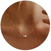 Treasure Bender Mothers Day Gifts- Pearl Necklaces for Women Trendy, 14k Gold Plated Dainty Necklace Simple Pearl Drop Single Charm Pendant Necklace Birthday Wedding Gifts Gold Jewelry for Women