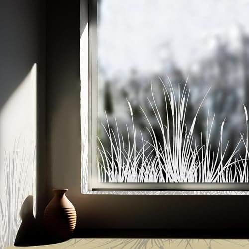 Funlife Fensterfolie Blickdicht, Blumen Glasfolie Selbstklebend, Weiß Pflanze Statische Fensterfolie Fenster Deko für Wohnzimmer Schlafzimmer Küche Bad, EIN Grasland