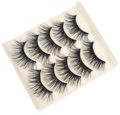 PACKOVE 5paires Faux Cils Longs Et Épais Fibre Haute Qualité Naturels Et Séduisants Pour Maquillage Quotidien Et Scène Sans Odeur Faciles à Utiliser Couleur Noir Avec Bleu