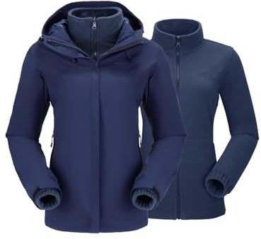 OutPro Damen 3-in-1 Winterjacke Damen Wasserdicht Winddicht Skijacke Outdoor Wandern mit Fleece Gefüttert Doppellagige Abnehmbare Kapuzen-Funktionsjacke für Ski, Bergsteigen, Reisen