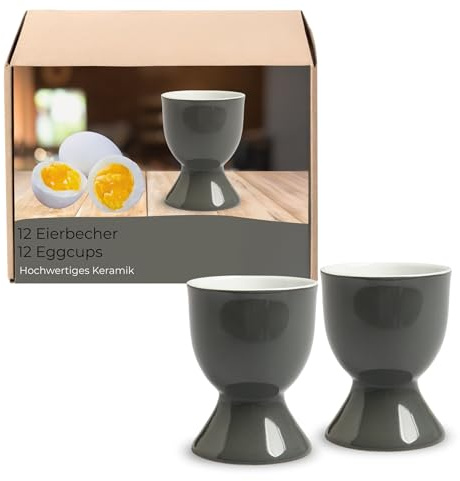 Lot de 12 coquetiers en céramique gris - Passent au lave-vaisselle - Pour table de petit-déjeuner