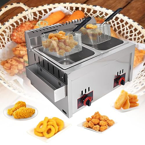 Friggitrice commerciale a gas GPL, doppio cestello in acciaio inox, propano-GPL, compatibile per la cucina domestica