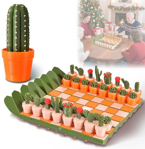Jeu d'échecs Cactus 32 pièces imprimé en 3D, échiquier de Voyage Portable Enroulable, Conception magnétique, pièces d'échecs de Plantes succulentes