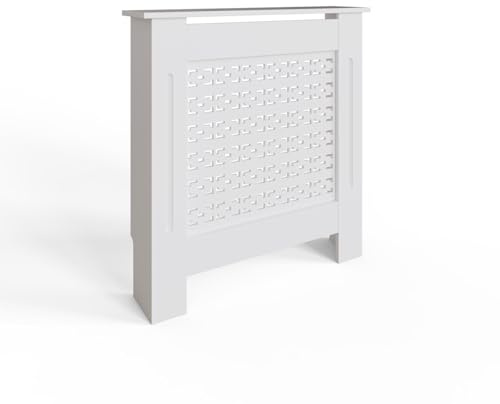 FWStyle White Geometric Small Radiator Cover Shelf Cabinet 82.3 x 78 x 19cm