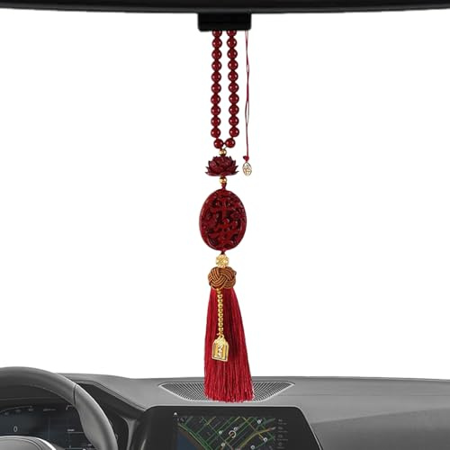 Ciondolo Cinnabar per specchietto retrovisore auto – funzione liscia intagliata artigianalmente – leggeri da appendere, elemento rosso raffinato, logo protettivo con motivo tradizionale