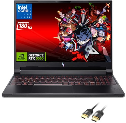 acer Nitro V16 Gaming Laptop, 16 WUXGA IPS 180Hz (100% sRGB), Intel 10-Core 7 240H, 16GB DDR5 1TB Gen4 SSD, GeForce RTX 5060 DLSS4, Backlit Keyboard, RJ 45, PDG HDMI Cable, US Version KB, Win 11 Pro