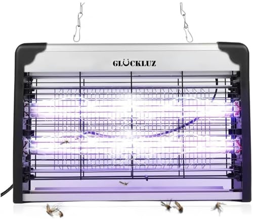 Glückluz Lampe Anti-Moustiques UV 20W, Anti Moustique Electrique avec Tube UV Amélioré 365-395nm 3800V Sécuritaire et Non Toxique, Lampe Anti Mouche pour Intérieur Extérieur Jardin Bureau (Carré)