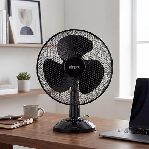 Air Pro 12 Desk Fan Table Tower Fan Tilt Oscillating 3 Speeds Quiet 40W Energy Efficient Motor for Instant Cooling Powerful Personal Portable Lightweight Fan For Worktop Desk Table, Home & Office