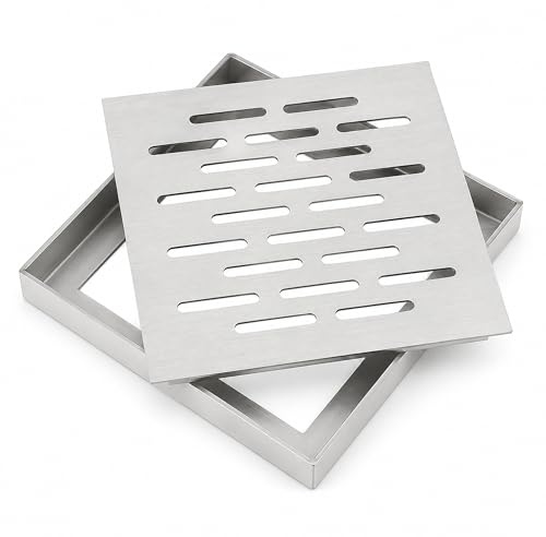 Desagüe de suelo de acero inoxidable, desagüe cuadrado para ducha con marco, cubierta antideslizante para el baño, rejilla de drenaje para terraza, jardín, exterior, antibloqueo (200X200X20MM)