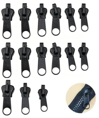 15x Reissverschluss Zipper Ersatz Abnehmbare Reparatur Set fuer Jacken | Universal Pull, 3 Groessen Schwarz, Rucksack, abnehmbar ohne Werkzeug, 7x10x1cm, Verschluss Wechsel, robuste Bau