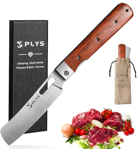 Plys Cuchillo de Cocina Plegable PortáTil Para Exteriores, Marrón | cierre de seguridad, mango de madera, ideal para acampar, picnics y senderismo, se puede cortar fruta y salchicha