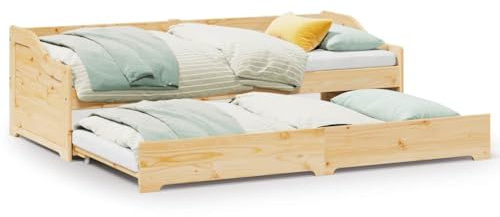 Foknhdi Tagesbett ausziehbar 90x200cm, Gästebett aus massivem Kiefernholz, Schlafsofa mit Rollkasten, Funktionsbett für Schlafzimmer, Bettgestell inklusive Lattenrost, iRun Serie
