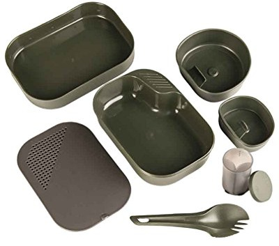 Mil-Tec 7-Tlg. Essgeschirr Oliv, Kunststoff, Camping-Messer-Set, Messkit, 7 Personen, Olive