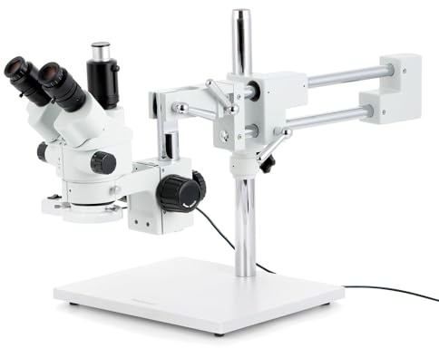 AmScope - 7X-45X Simul-Focal Stereo Zoom Microscope on Dual Arm Boom Stand with Fluorescent Light - SM-4NTP-FRL
