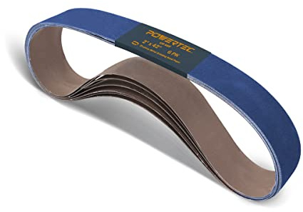POWERTEC 424212Z-6 Zirkonia-Schleifbänder, 120er-Körnung, Bandschleifer, Schleifband für Bandschleifer, Band- und Tellerschleifer, Holzbearbeitung, Metallschleifen, Entrosten, Messerschärfen, 6 Stück
