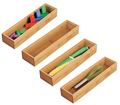 mDesign Aufbewahrungsbox für die Küche – rechteckige Schubladenbox aus Holz – stapelbarer Schubladen Organizer für Besteck und Küchenutensilien – 4er-Set – naturfarben