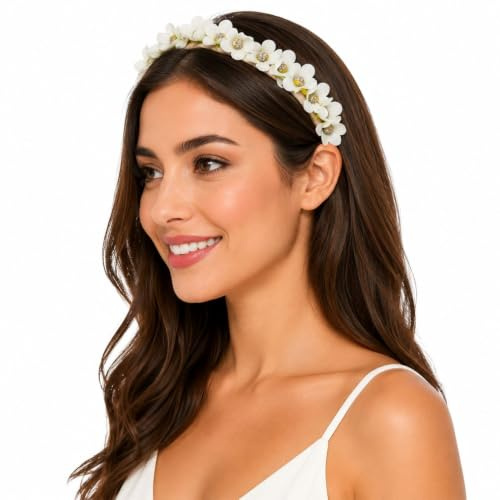 Blumen Haarreif Elfe - Weiß - Kopfschmuck Haarschmuck Hochzeit Oktoberfest Dirndl Blumenmädchen Kirchweih