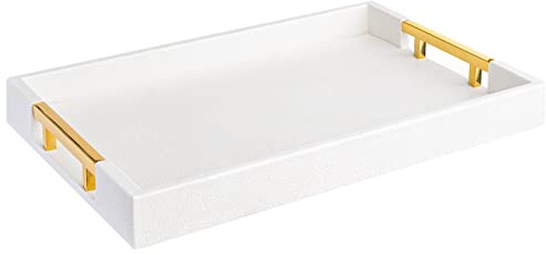Home Redefined Modern and Elegant Rectangular Coffee Table 18 x 12 inches, High Gloss White, with Polished Gold Metal Handles for All Occasions