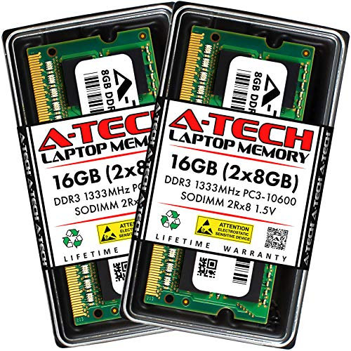 A-Tech Kit de actualización de memoria RAM para portátil Dell Latitude E6520, E6420, E6320, E6220, E5520, E5420, DDR3, 1333 MHz, SODIMM PC3-10600 (16 GB, 2 x 8 GB)