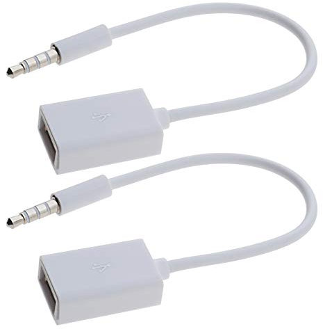 2pcs Adaptateur AUX vers USB 1/8/3,5mm Mâle Prise Audio Auxiliaire vers USB 2.0 Femelle Convertisseur Câble de Plomb pour Voiture Clé USB Lecture et Lecture Uniquement