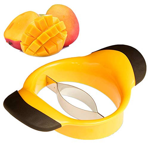 Cortador de Mango, Hoja Partidor de Mangos de Acero Inoxidable, Descorazonador, Utilizado para Cortar & Descorazonar de Mango, Amarillo