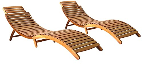 Tidyard Zusammenklappbar 2X Akazienholz Massiv Sonnenliege Klappbar Gartenliege Liegestuhl Holzliege Relaxliege Gartenmöbel Liege Strandliege Freizeitliege Für den Innen- Außenbereich geeignet