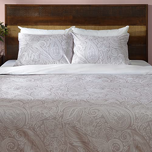 Deco Mex NH180506 - Set di biancheria da letto, 4 pezzi, cotone satinato, beige, bianco, misura normale