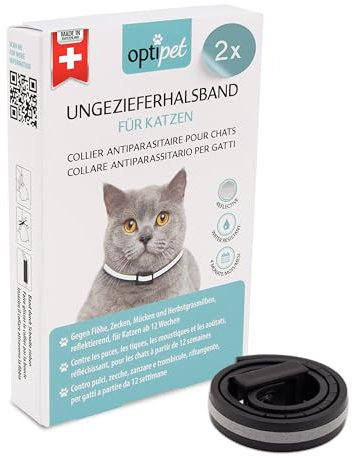 OptiPet x2 Ungezieferhalsband für Katzen | 4 Monate Schutz beiFlöhe Zecken Mücken Milben - reflektierend, für Katzen ab 12 Wochen | Flohhalsband Katzen/Zeckenhalsband für Zeckenschutz Katze