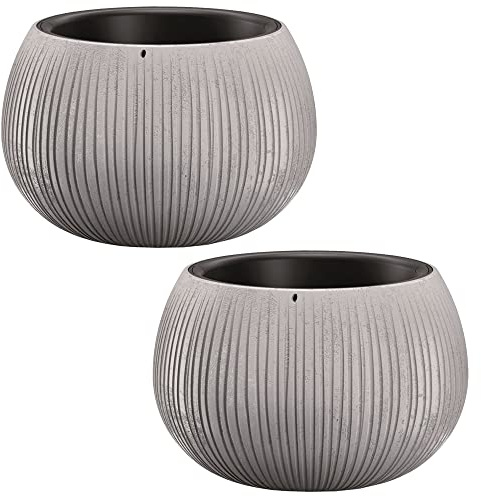 2 x Prosperplast Beton Bowl aus Kunststoff mit Tank in Zementfarbe, 11 (H) x 14,4 (B) x 14,4 (T) cm