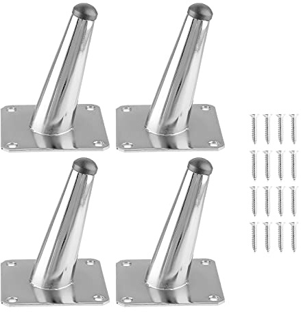 Seimneire 4pcs 4 Inch Furniture Legs, Oblique Conical Metal Legs Chrome Mid-Century Style Furniture Feet for Sofa Cabinet Table Chair Cupboard Couch Ottoman Home DIY Projects (Silver)