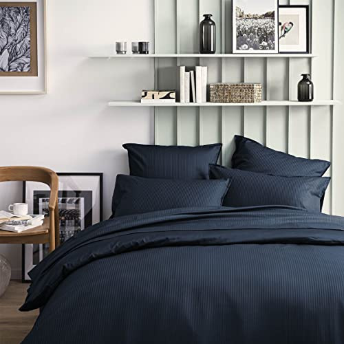 Essix Housse de Couette Unie en Satin de Coton, Grand Hotel, 260x240cm, Bleu Marine