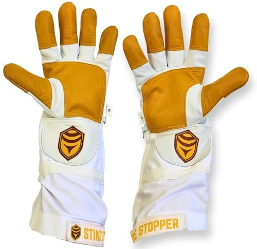 Sting Stopper Heavy Duty Beekeeping Gloves Men Women, Goat Skin Bee Gloves with Short Canvas Cuffs, Sting Proof Bee Keeping Gear | Beekeeper White, X-Small