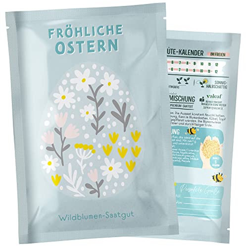 valeaf Blumensamen Wildblumenwiese I Blumen Saatgut als Ostergeschenk, Ostergras Samen I Blumen Samen Oster Geschenk u. Oster Geschenk Kinder I Wildblumen Samen I Blumensamen Tütchen für Blumenwiese