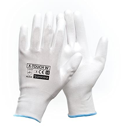 PROCERA Schutzhandschuhe X-TOUCH BLACK/WHITE Arbeitshandschuhe für Mechaniker Arbeitshandschuhe für Maler Gartenhandschuhe Komfortable Polyurethan-Handschuhe (Weiß, 11 (12 Paar))