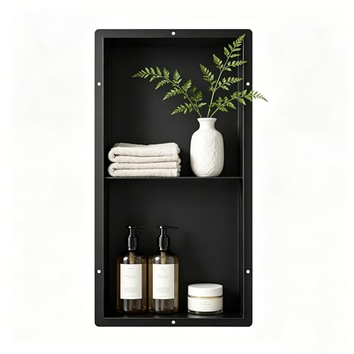 Bernkot-Duschnische aus 304-Edelstahl mit Zweifach-Fach, Wandnische Dusche | praktische Badezimmer-Ablage, 60×30×10 cm, flächenbündige Montage, perfekt für Badrenovierung und Umbau, schwarz