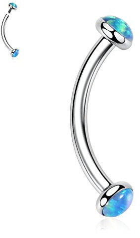 G23 Titan Augenbrauen-Piercingschmuck Gebogene Augenbraue Barbell Augenbrauenringe 16G Bauchnabelring Scheibe Blauer Opal Augenbrauenstege Nabelringe Zungenring Turmohrringe Augenbrauenpiercings 6mm