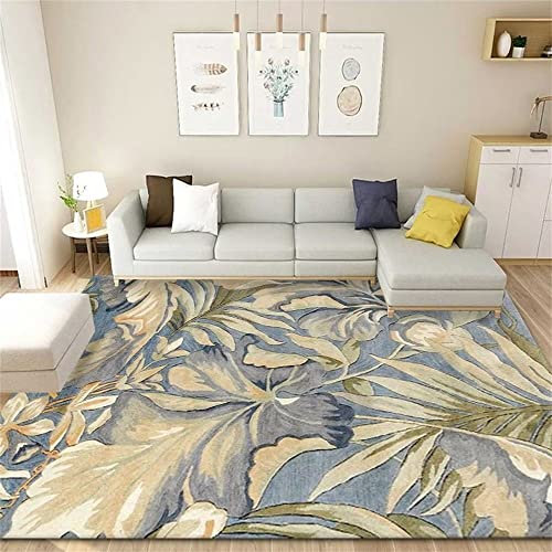 SUNYRDSM Küchenteppich Waschbar Teppich Nach Mass Graues Blatt-Print-Design im modernen Stil weich und bequem Balkonteppich Outdoor 120x200cm